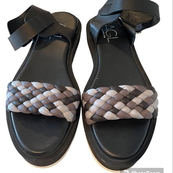 New AGL Mirea Braided Platform Ankle Strap Sandals in Nero/Carbon - Size 8 - Picture 2 of 6
